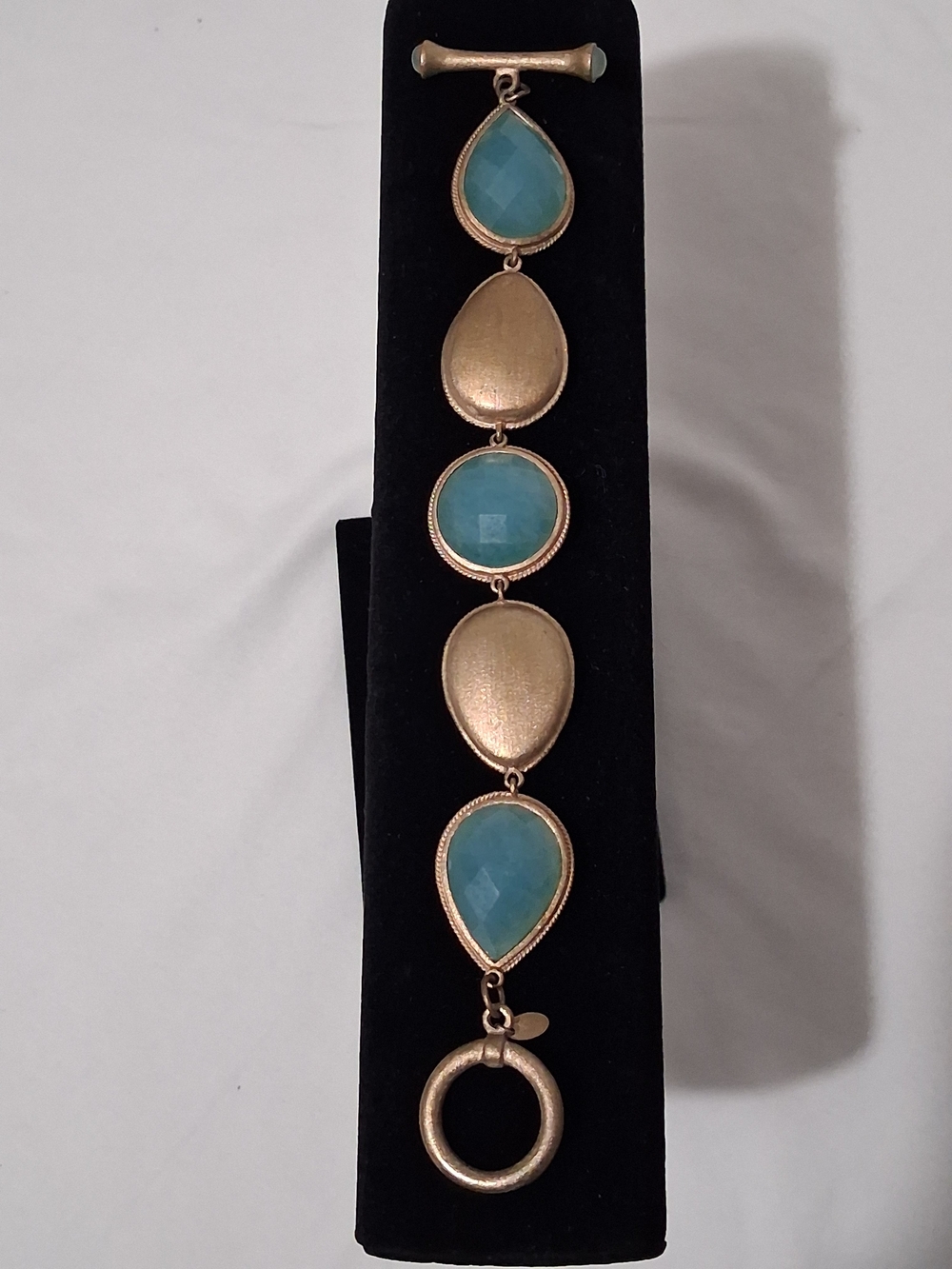 Rivka Friedman Teal/ Aqua Gold Clad Arrisan Toggle Pebble Link Bracelet